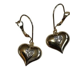 14k Diamond Puffy Heart Dangle Earrings